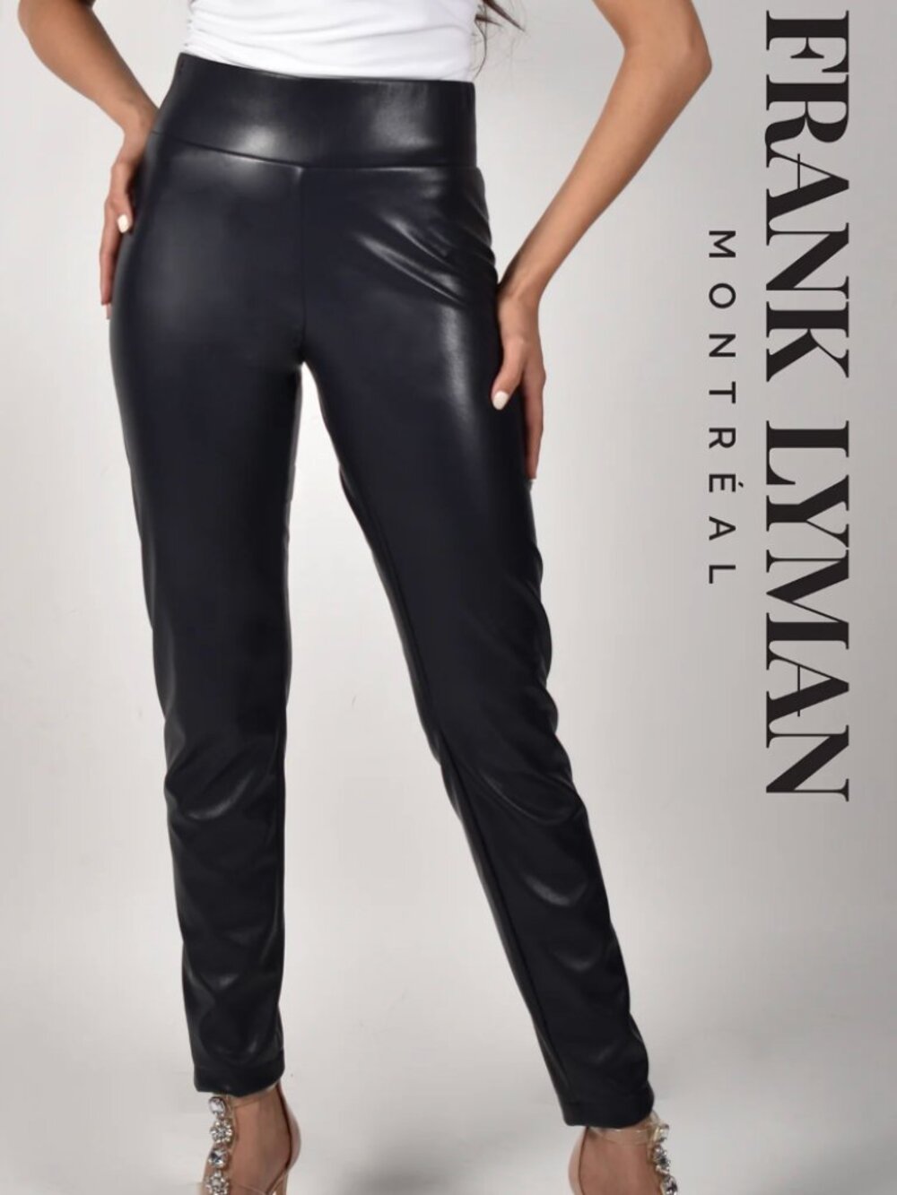 Frank Lyman Black Faux Leather Leggings Size 4 High Waist Sleek Moto Boho